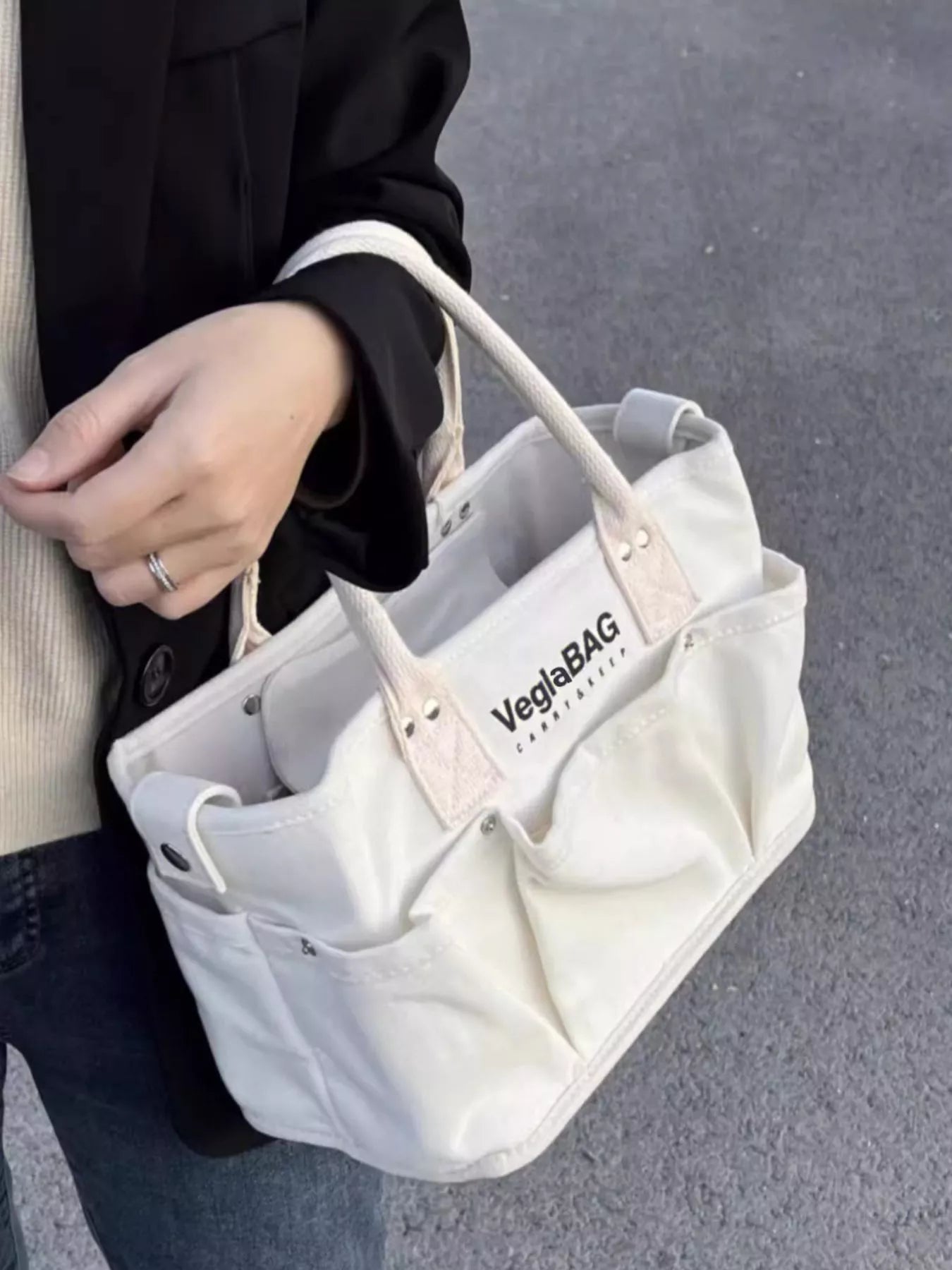 Multi Pockets Canvas Handbag