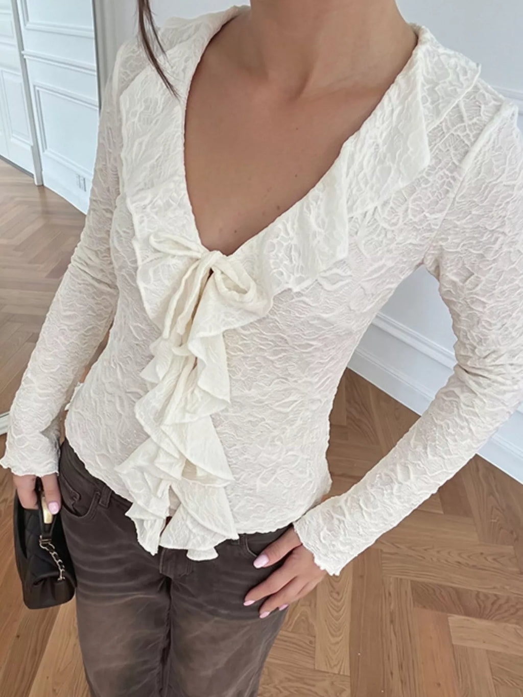 Ruffled Long-Sleeve T-Shirt