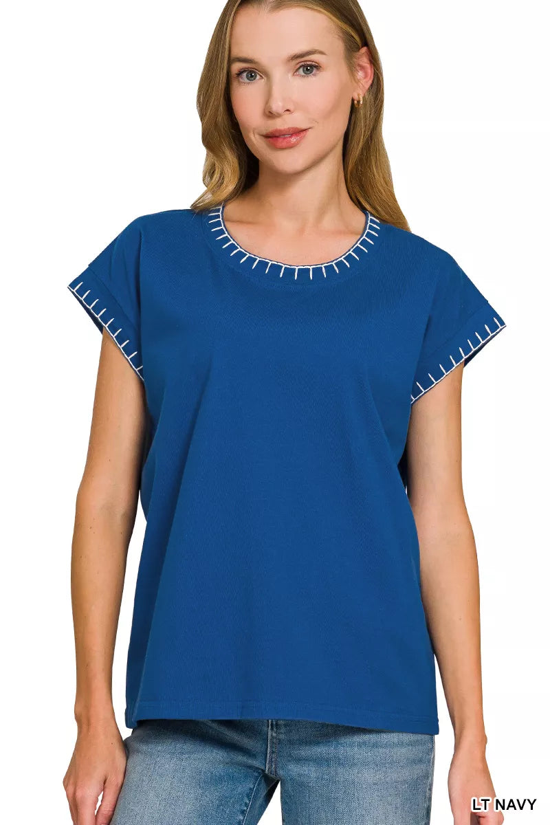 Zenana Stitch Detailed Oversize Top