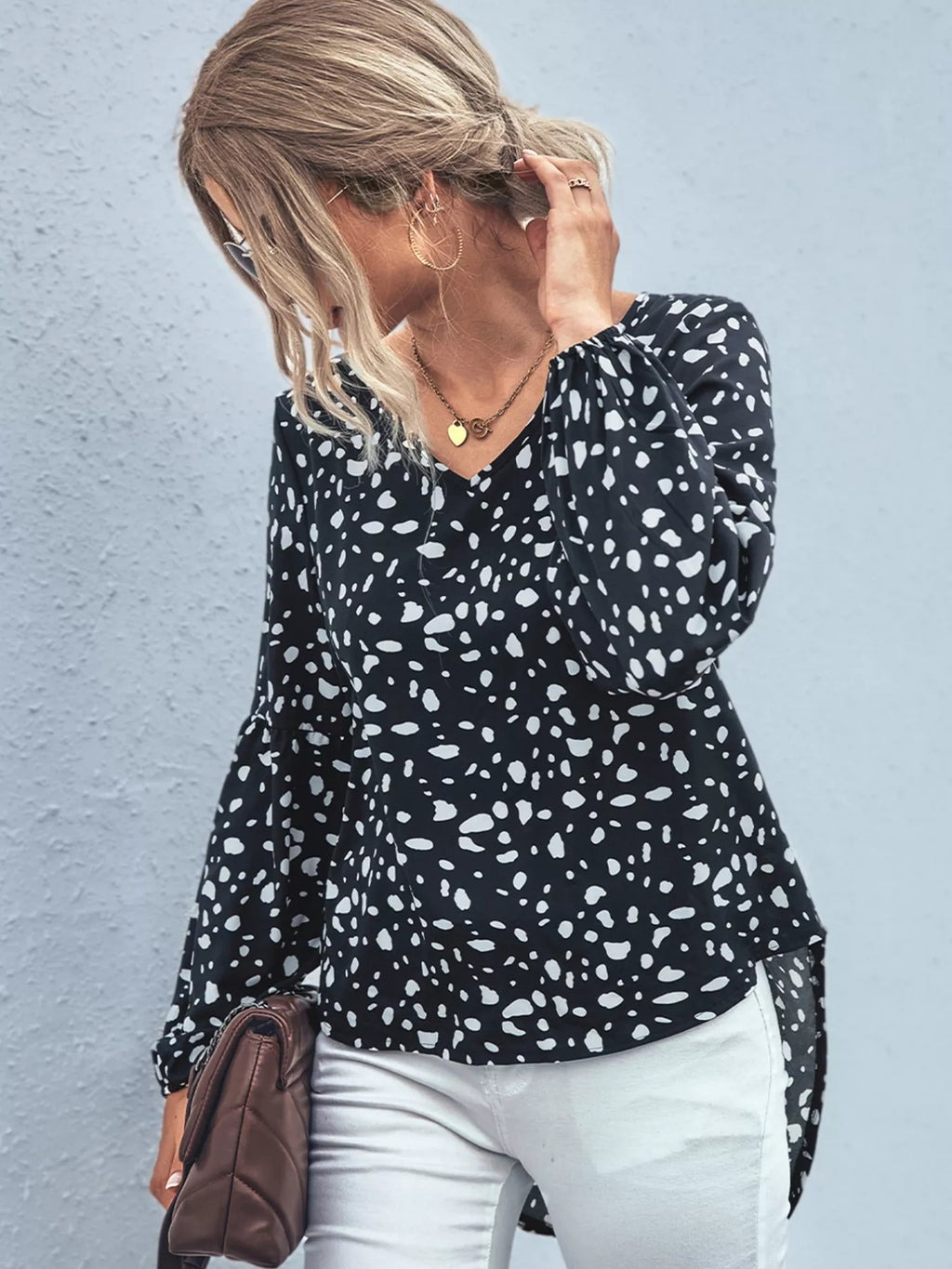 Animal Print V-Neck Blouse