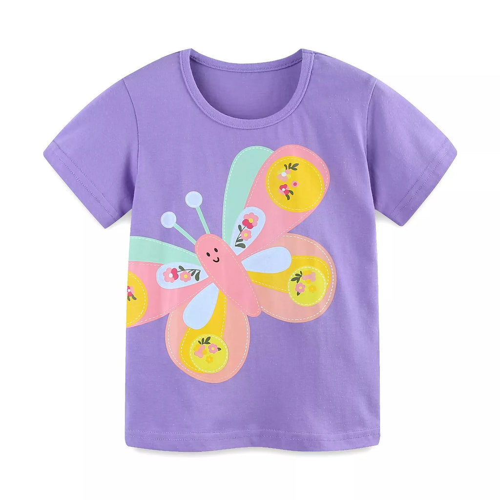 Children's Flower Round Neck Short Sleeve Tee Set