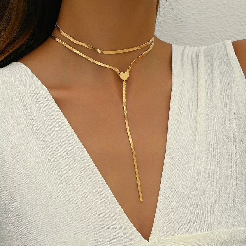 2 Piece 18K Gold-Plated Heart Necklace
