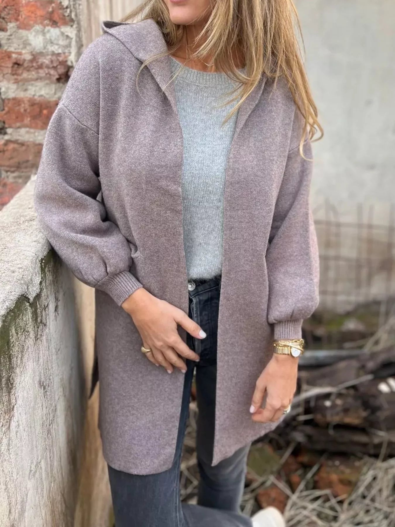 Full Size Open Front Drop Shoulder Hooded Cardigan Plus Size