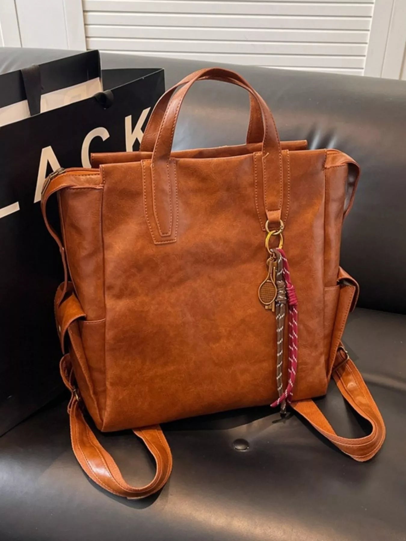 Vintage Leather Convertible Backpack Bag