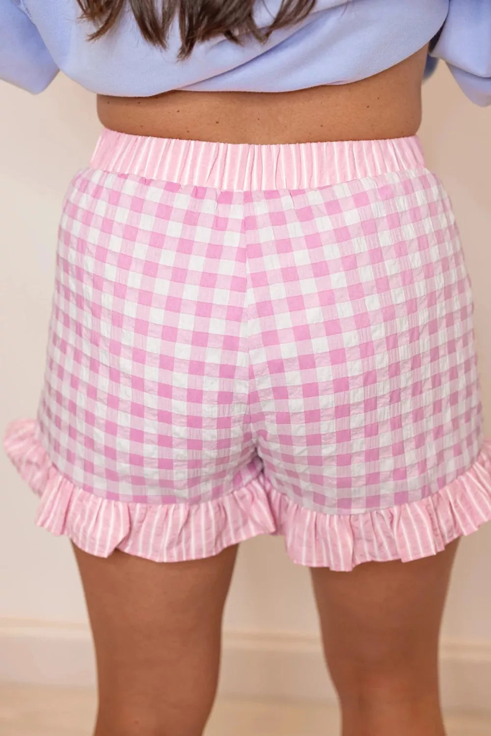 Gingham Ruffle Hem Shorts
