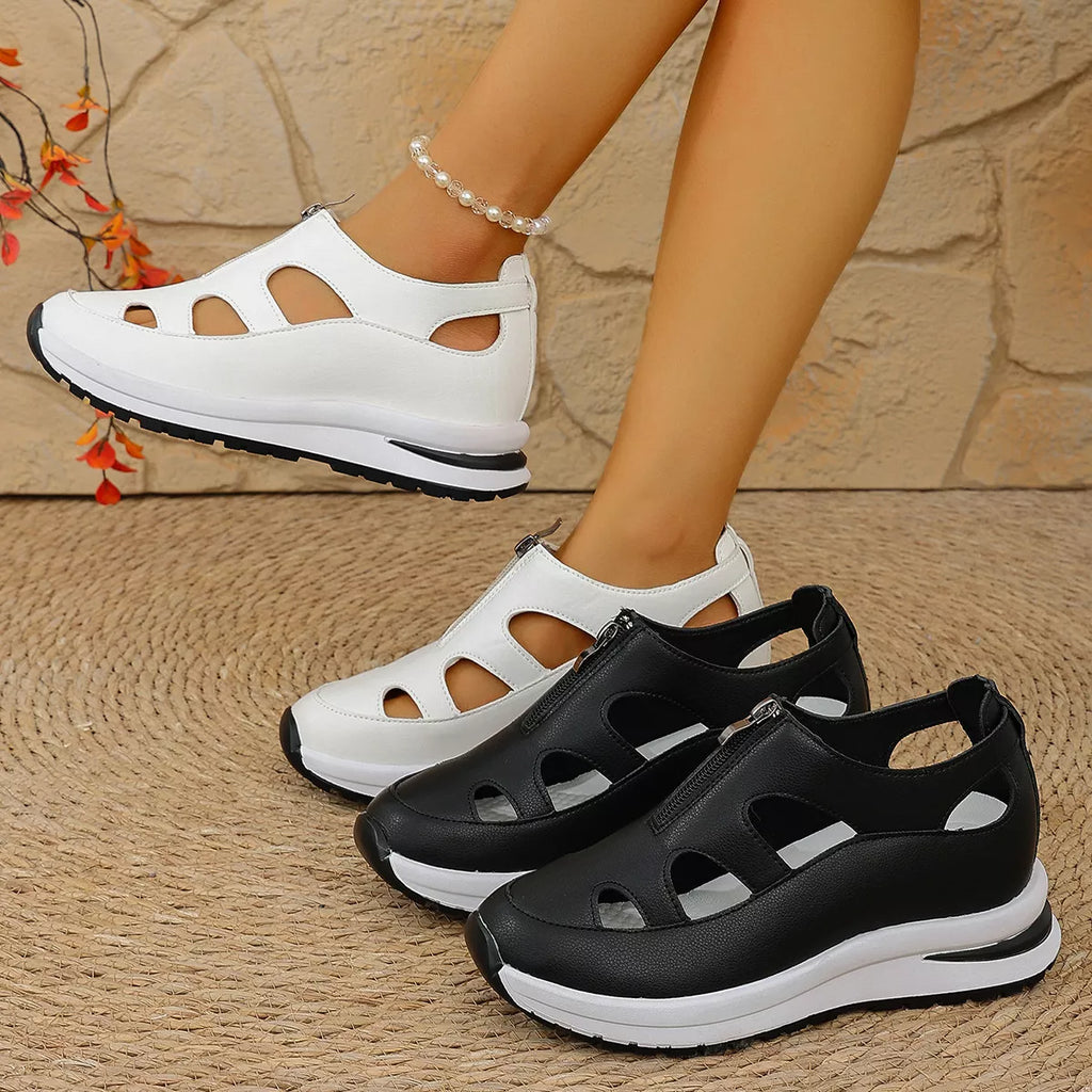 Cutout Zipper Wedge Sneakers