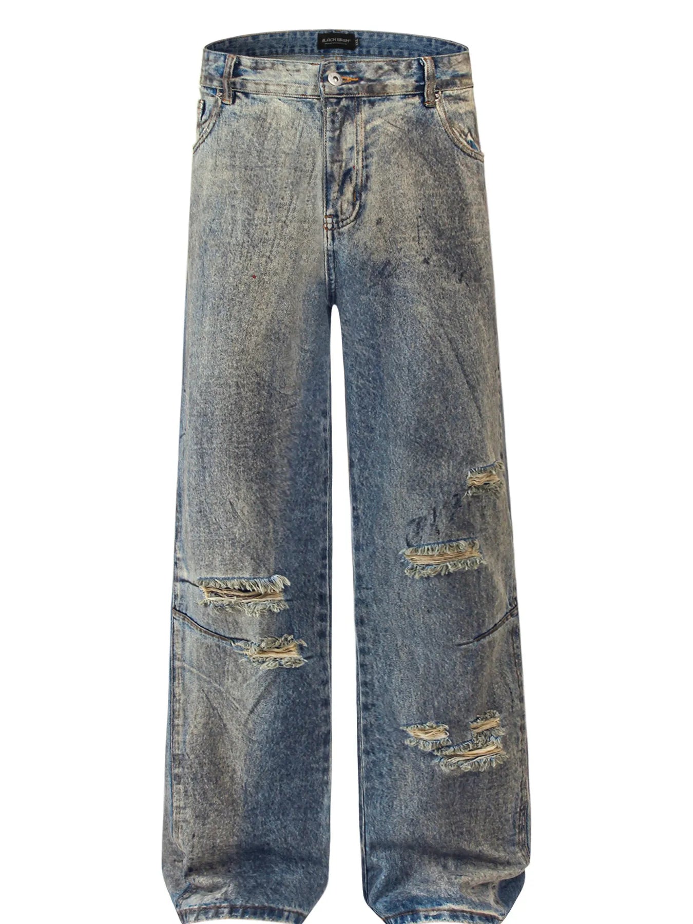 Men's Distressed Washed Straight Jeans