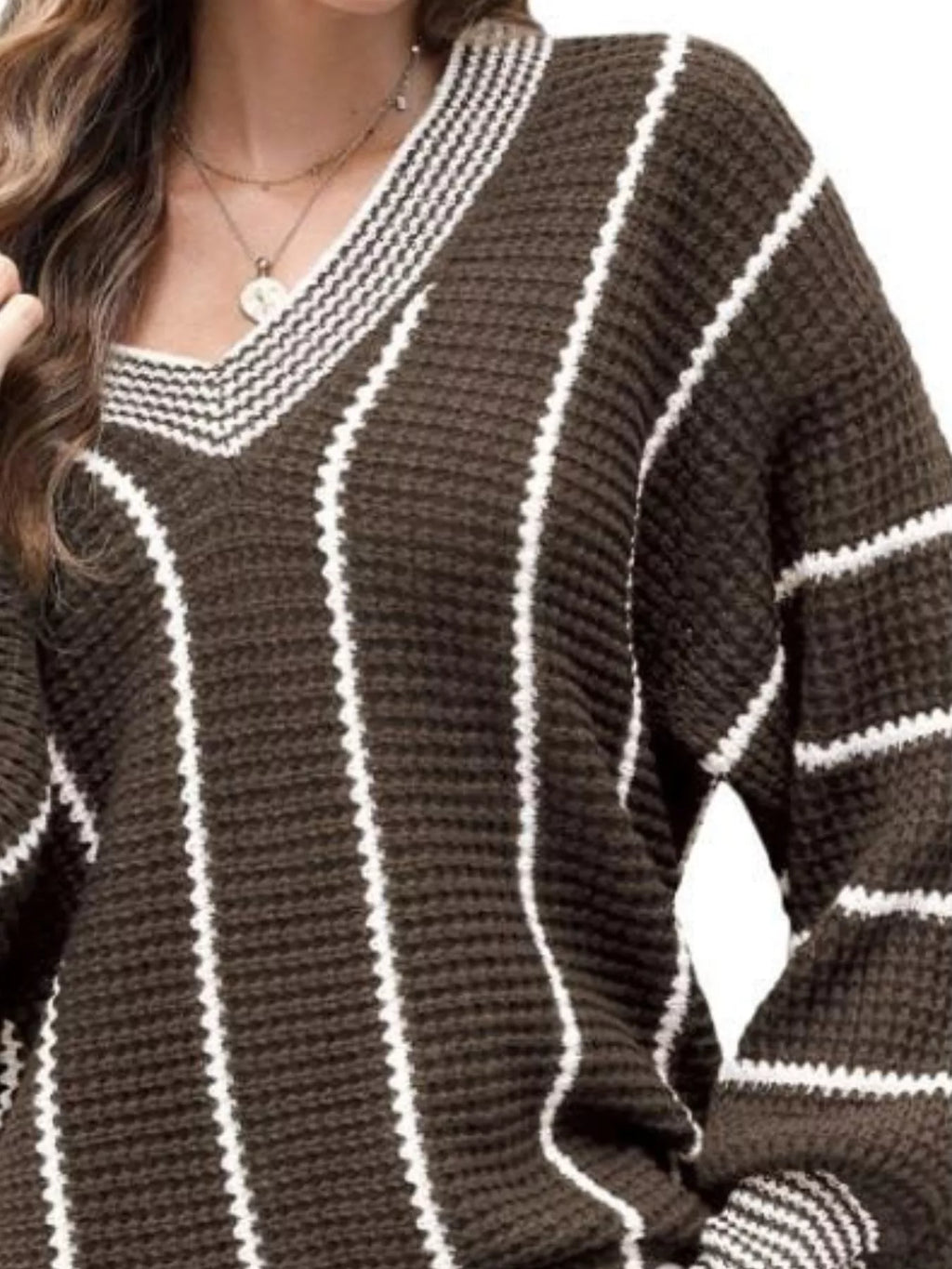 Full Size V-Neck Textured Knit Sweater Plus Size
