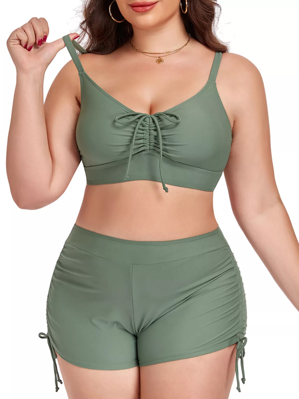 Plus Size Ruched Drawstring Swim Set