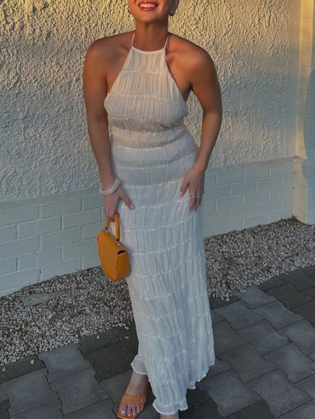 Ruched Halter Neck Maxi Dress