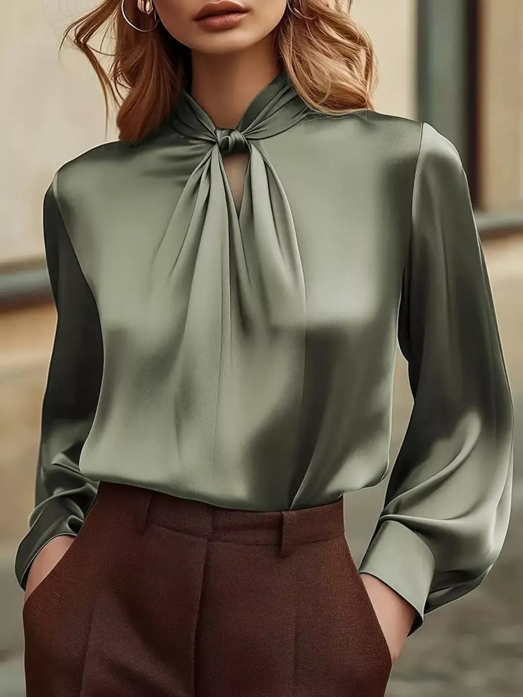 Satin Cutout Front Blouse