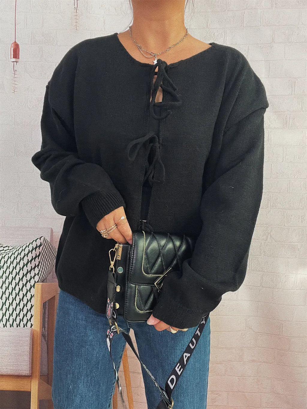 Tie Front Drop Shoulder Cardigan