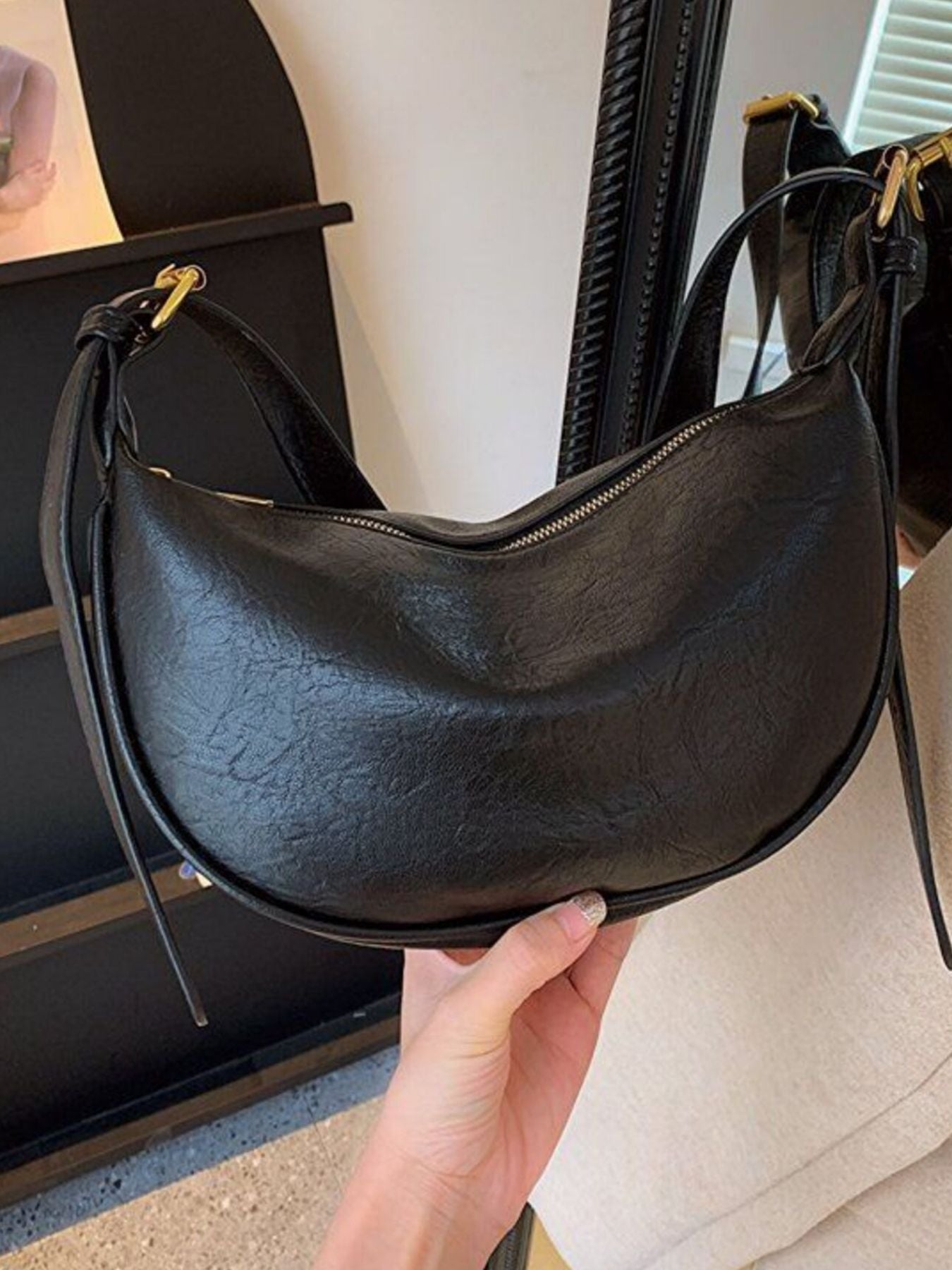 Crescent Shoulder Bag with Plush Charm