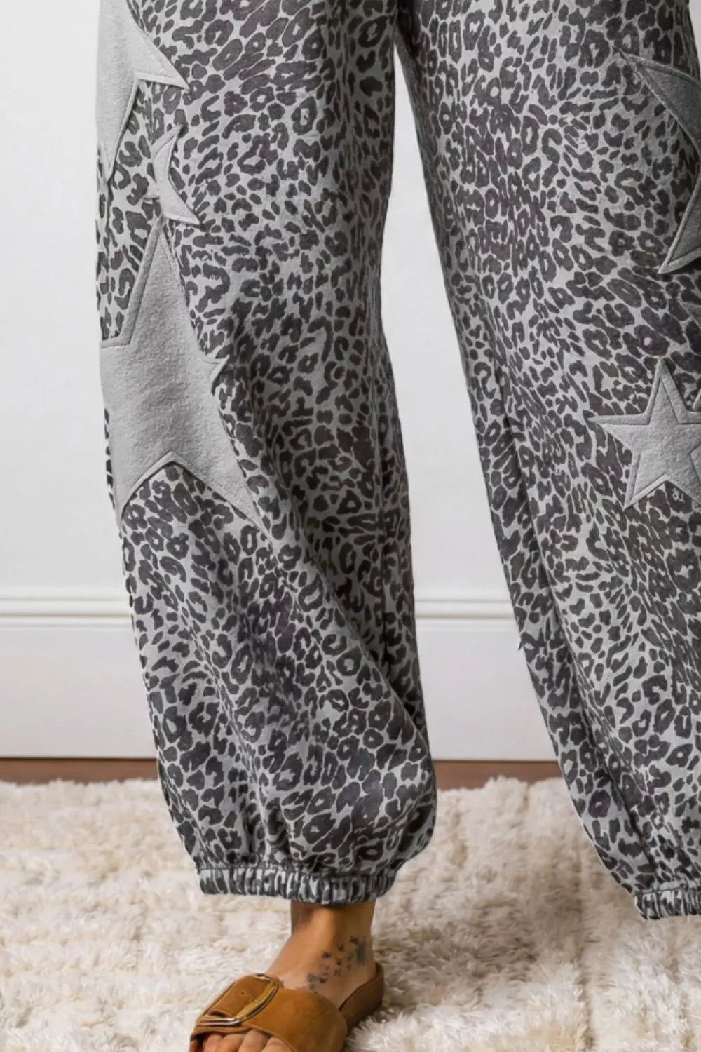 Leopard Star Patch Wide Leg Pants