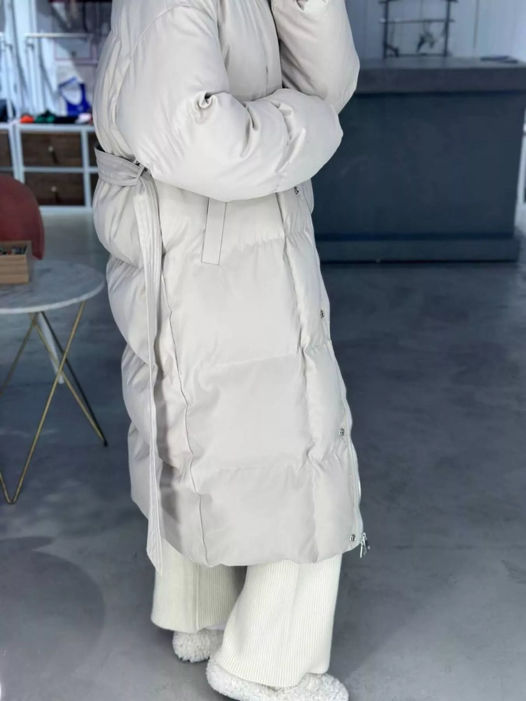 Longline Padded Winter Coat with Belted
