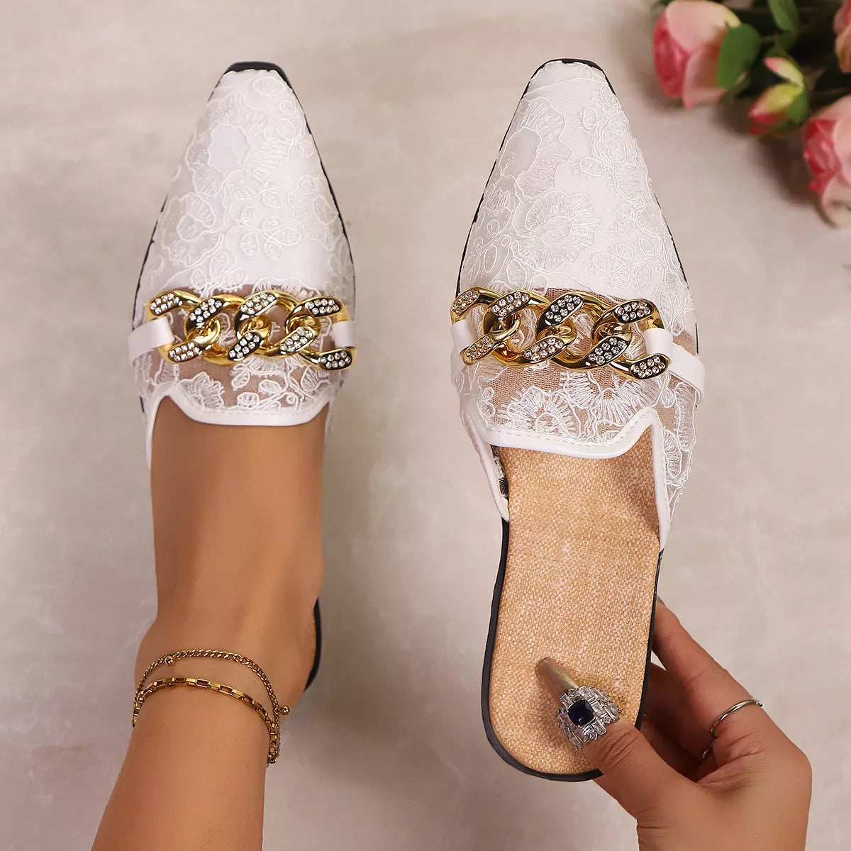 Point Toe Chain Detail Sandals