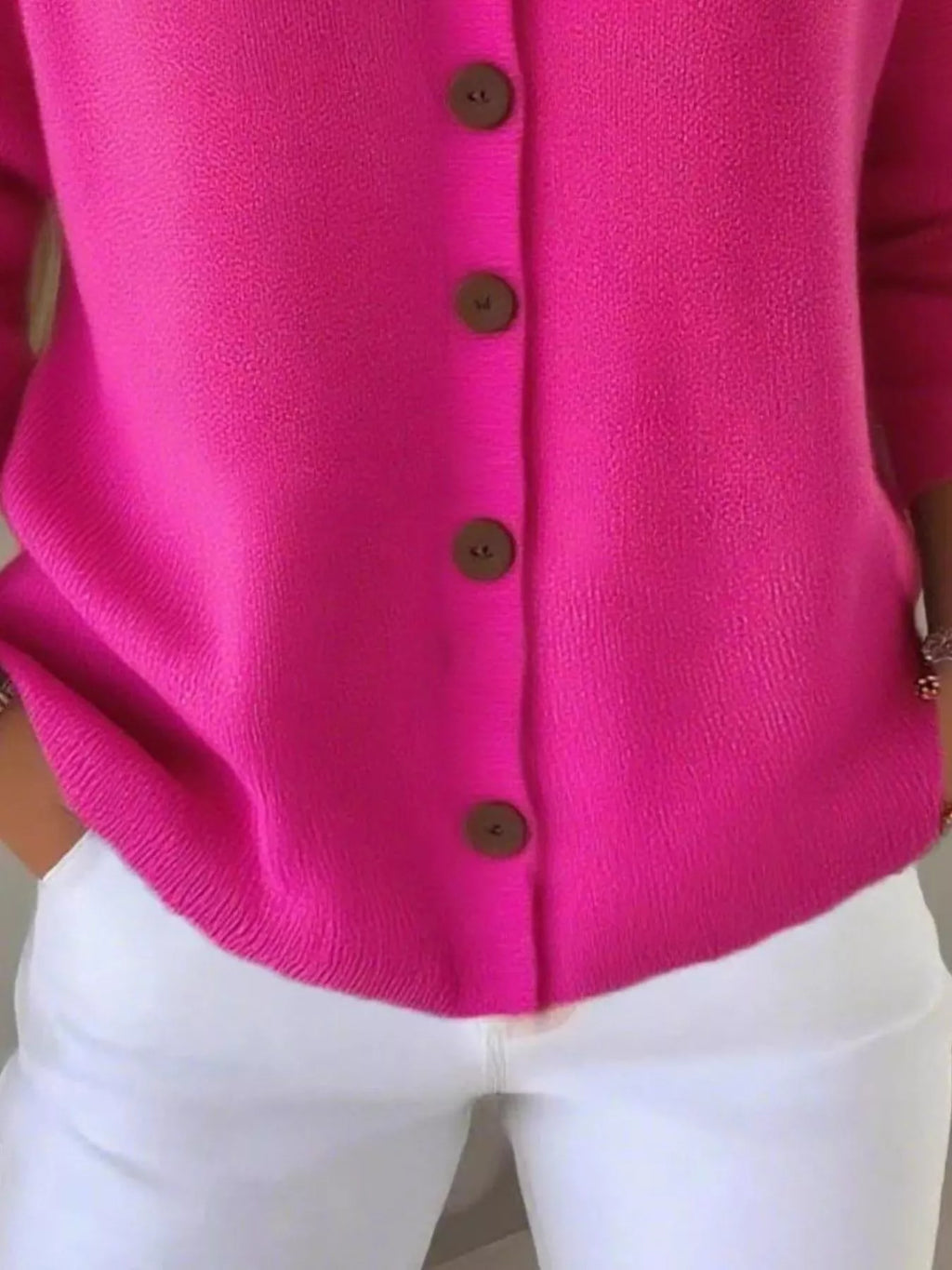 Full Size Button-Front V-Neck Cardigan Plus Size