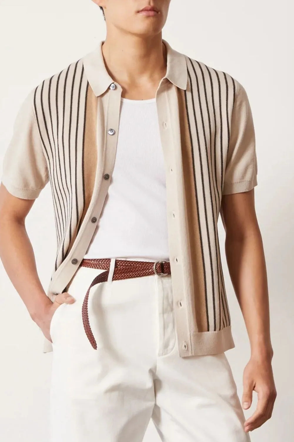 Men's Plus Size Striped Button Up Short Sleeve Shirt