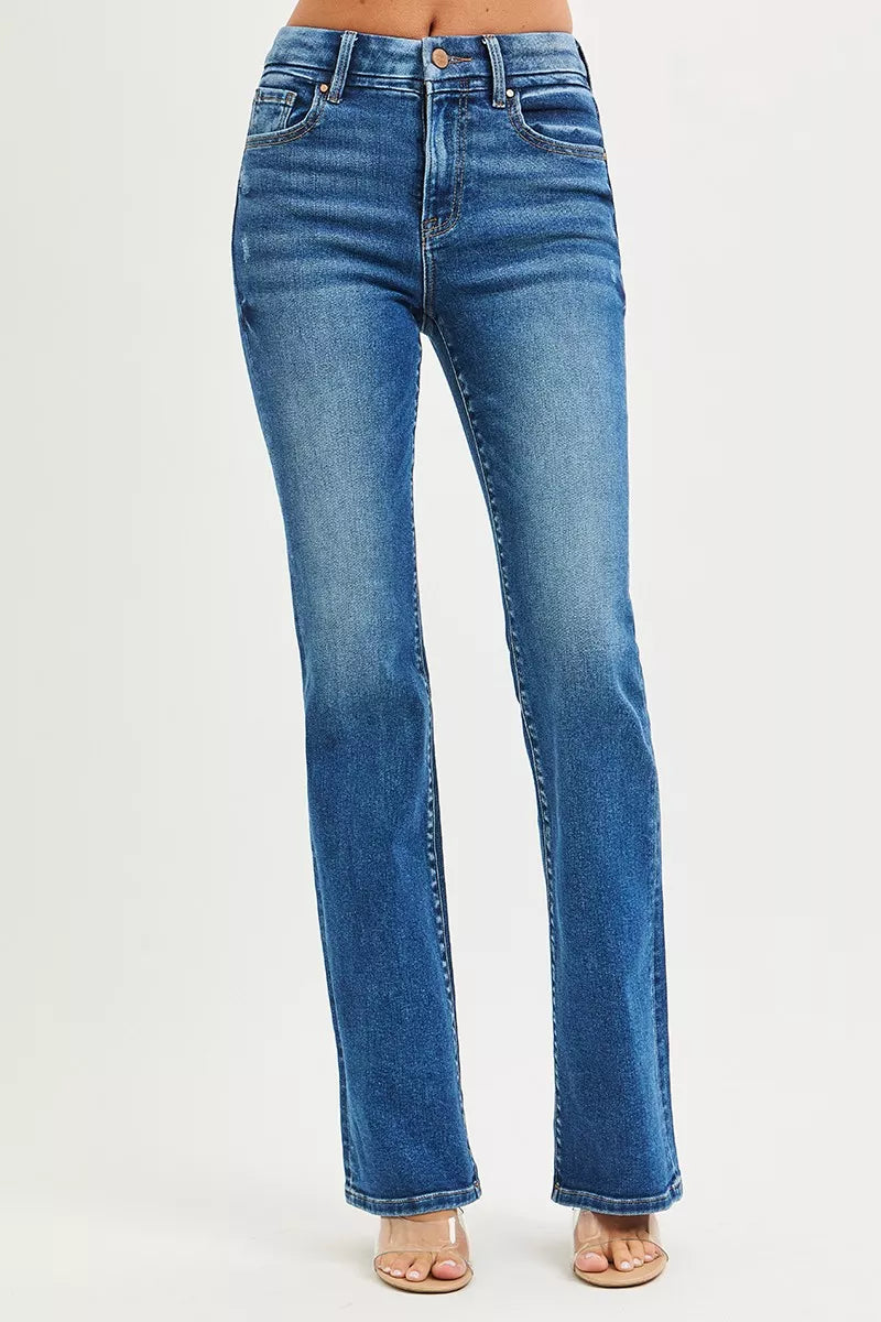 RISEN High Rise  Bootcut Jeans With Distressed Details