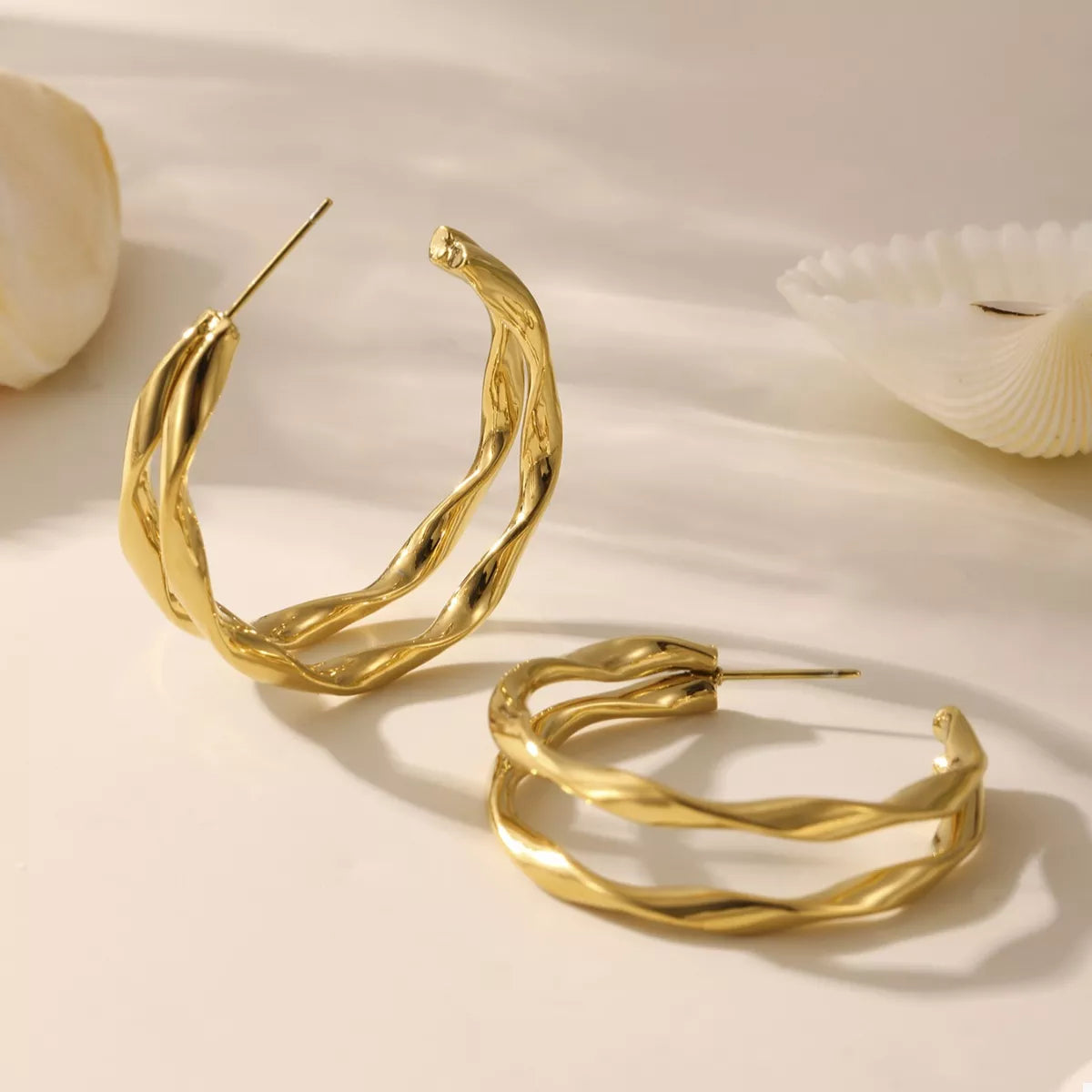 18K Gold-Plated Chunky Twisted Hoop Earrings