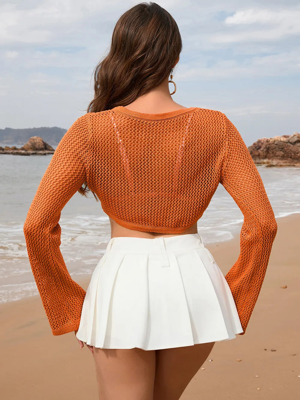 Openwork Long Sleeve Cover-Up