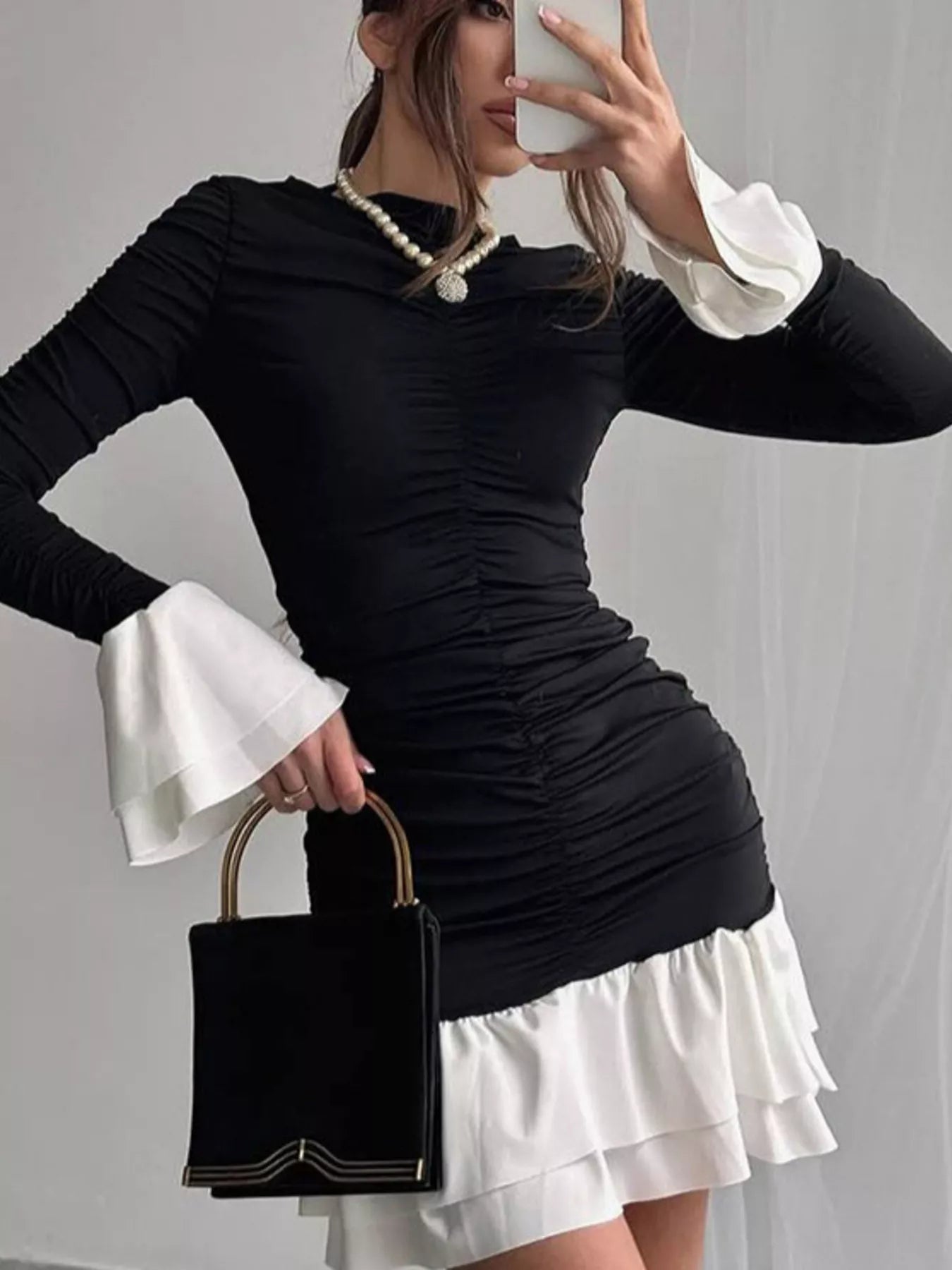 Ruffle Hem Long Sleeve Mini Dress