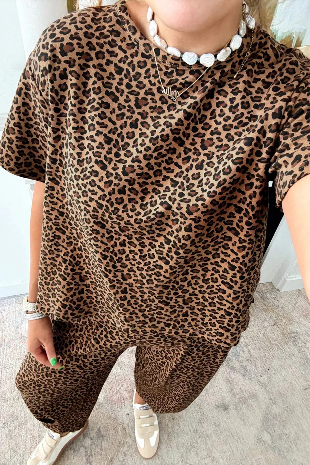 Leopard Print Relaxed Fit Two-Piece Set