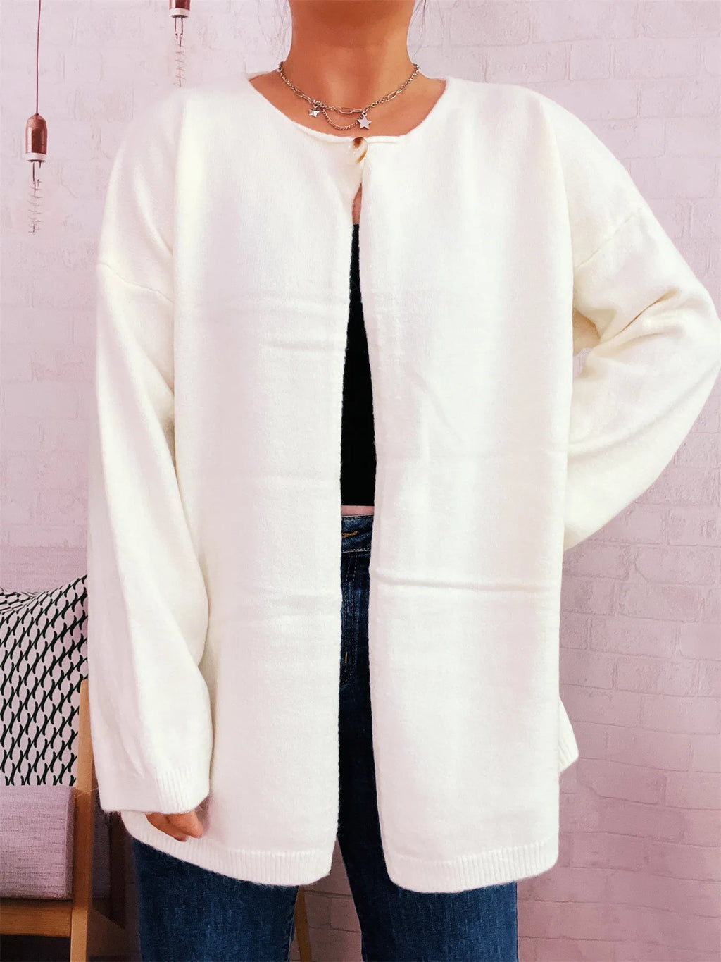 One Button Front Drop Shoulder Cardigan