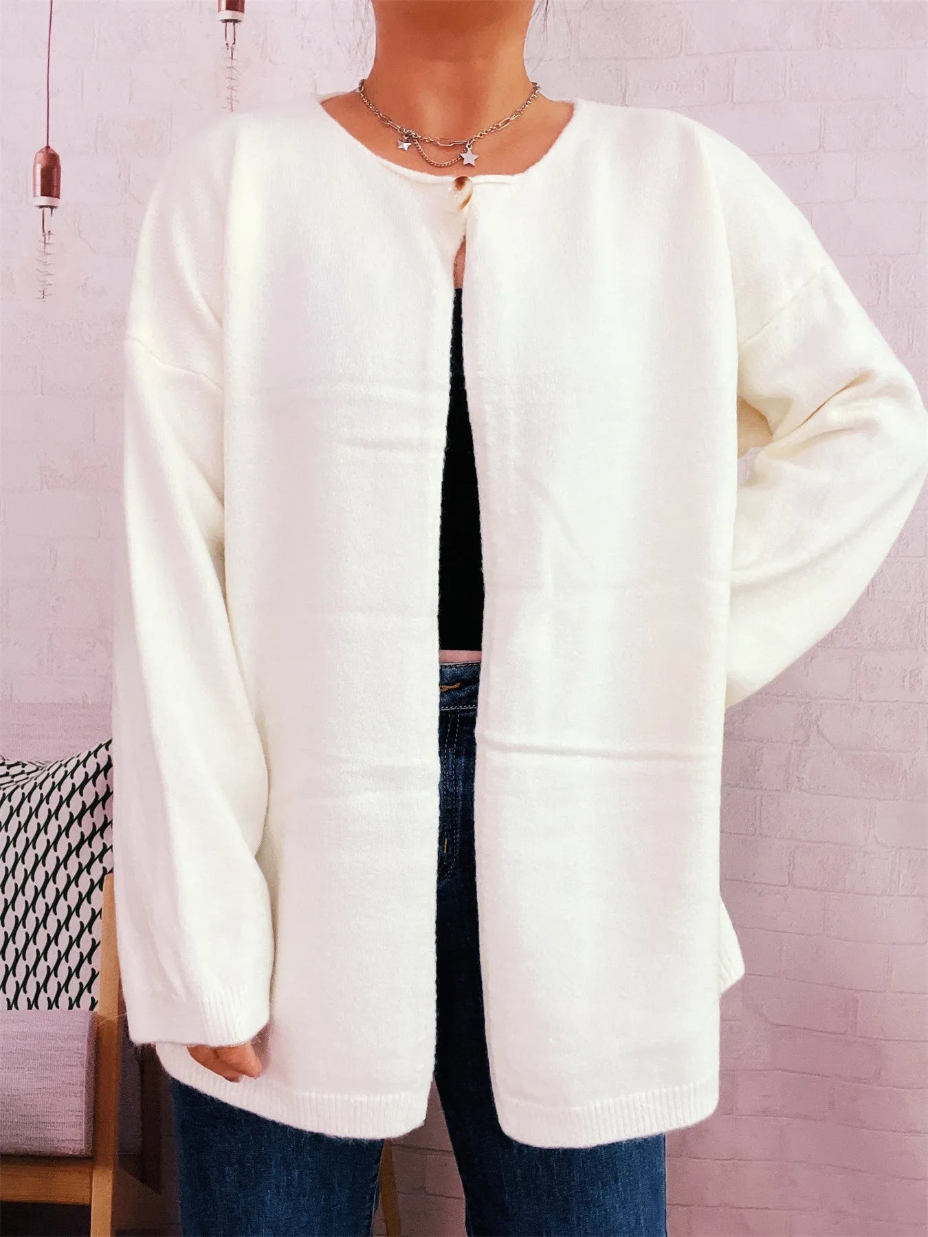One Button Front Drop Shoulder Cardigan
