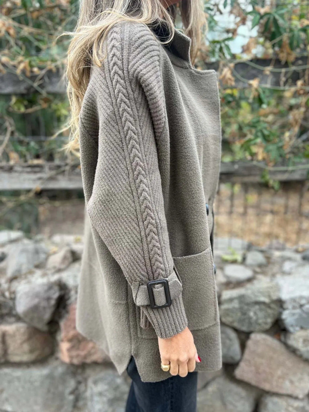 Full Size Texture Knit Longline Coat Plus Size
