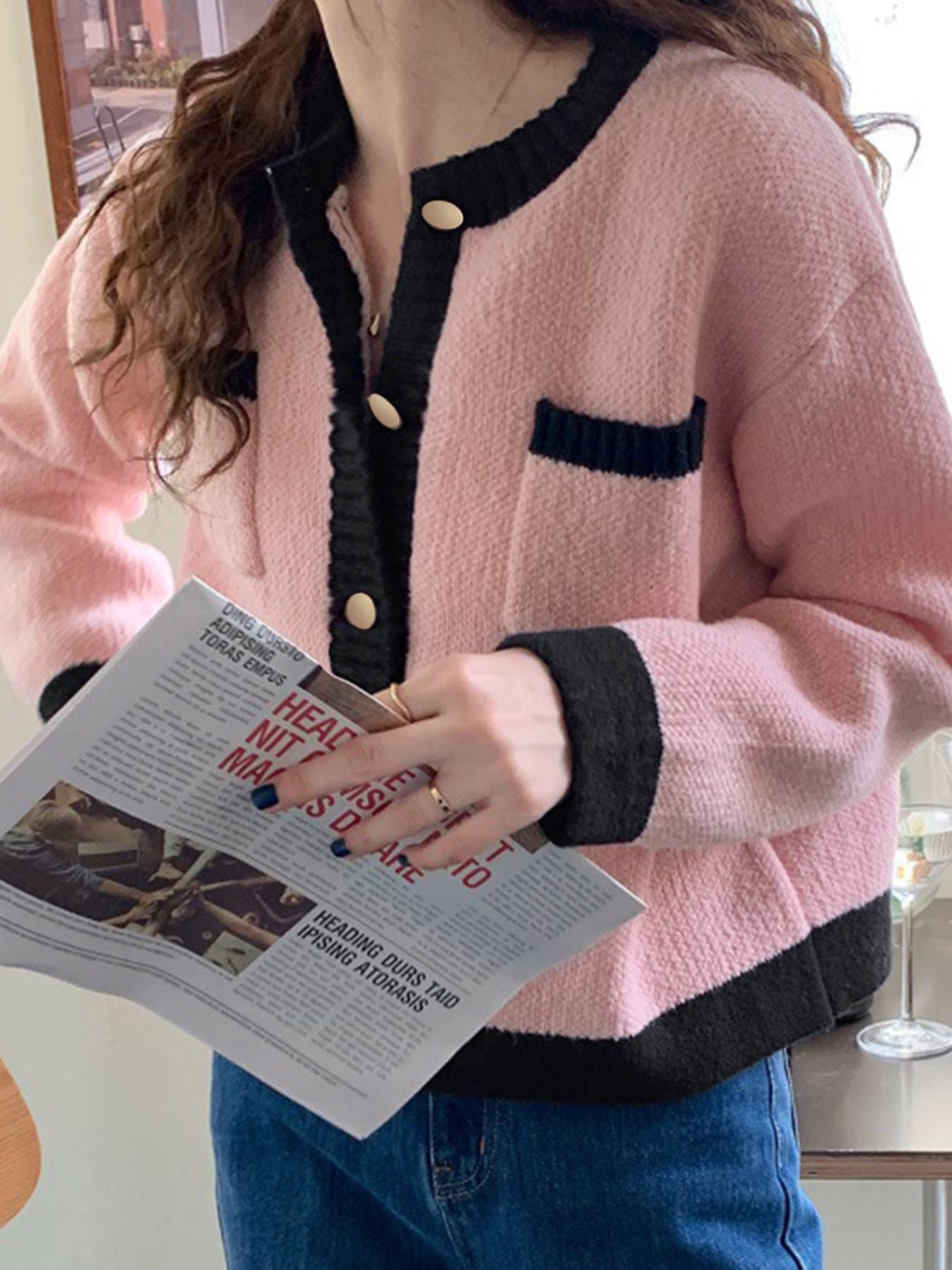 Contrast Trim Button Up Cardigan