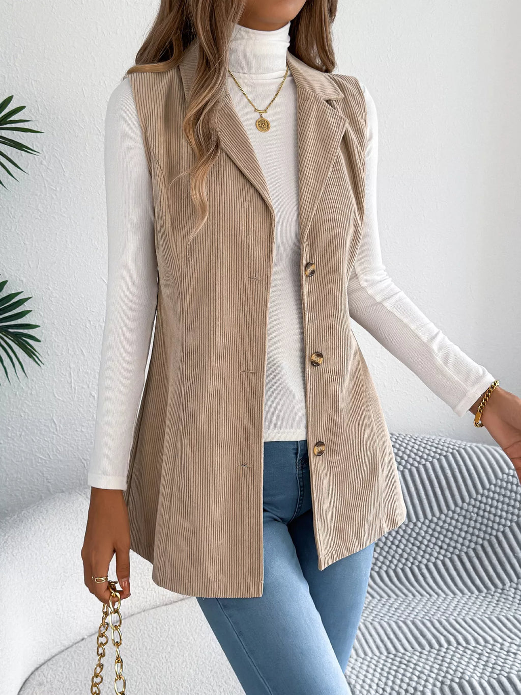 Button-Front Longline Vest Coat