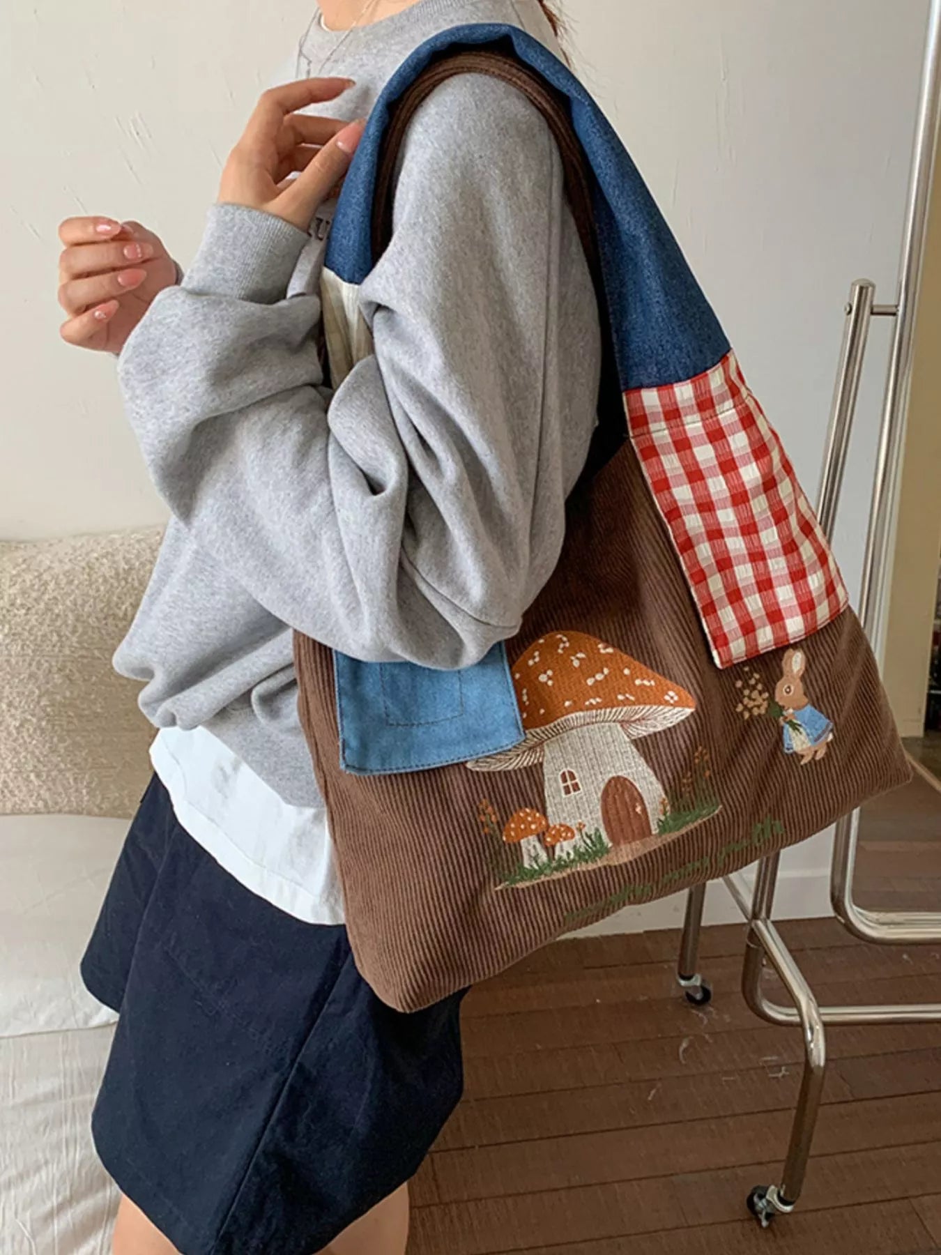 Mushroom Corduroy Tote Bag