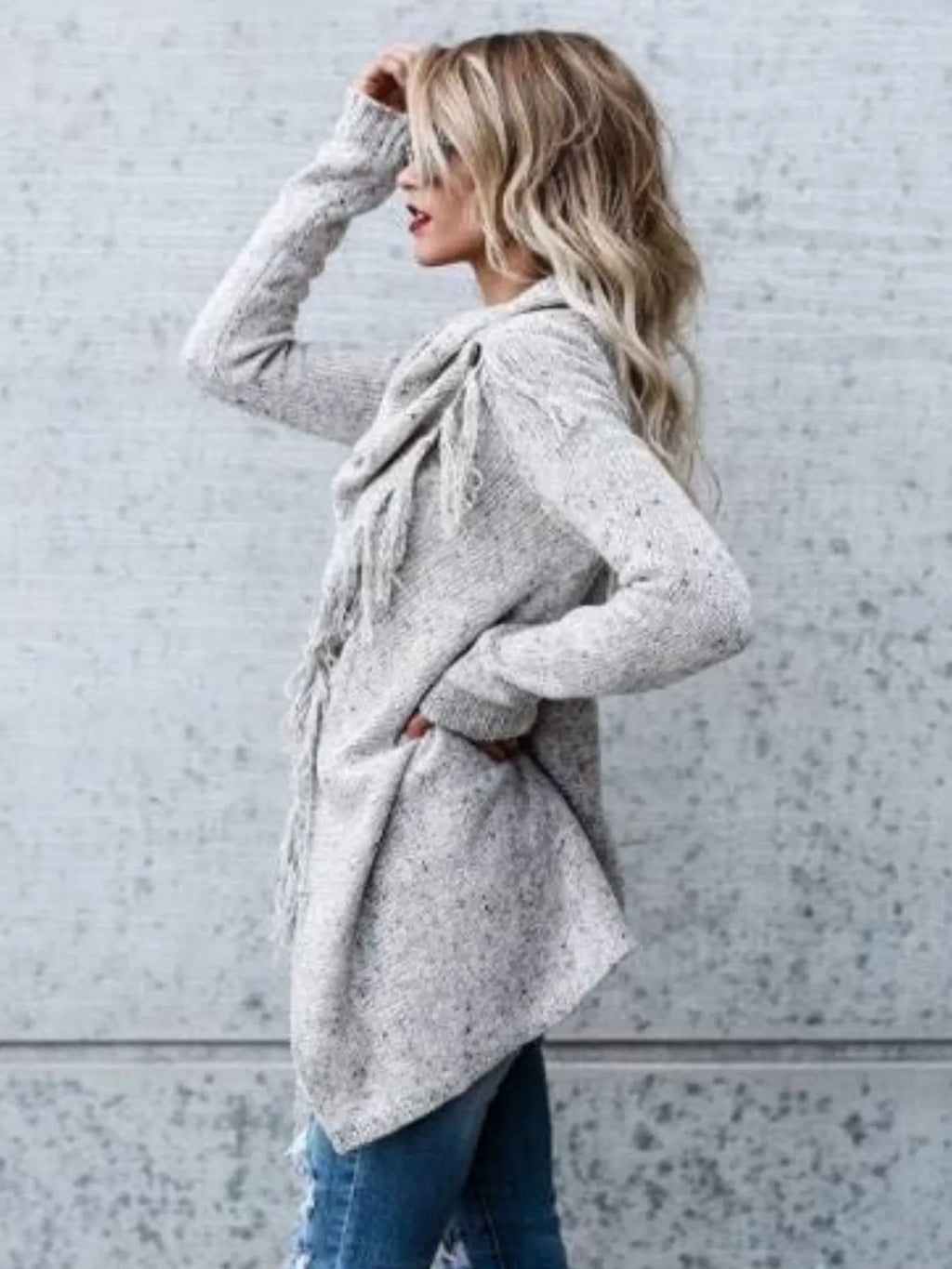Fringe Long Sleeve Wrap Cardigan