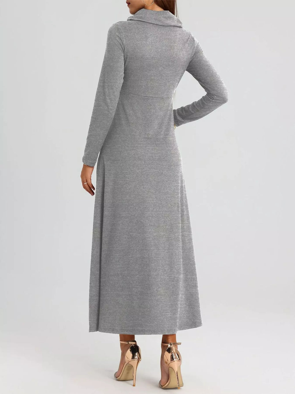 Cowl Neck Long Sleeve Midi Dress