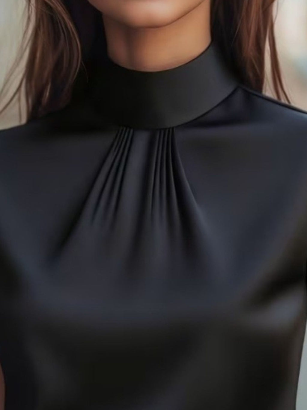 High Neck Cap Sleeve Satin Blouse