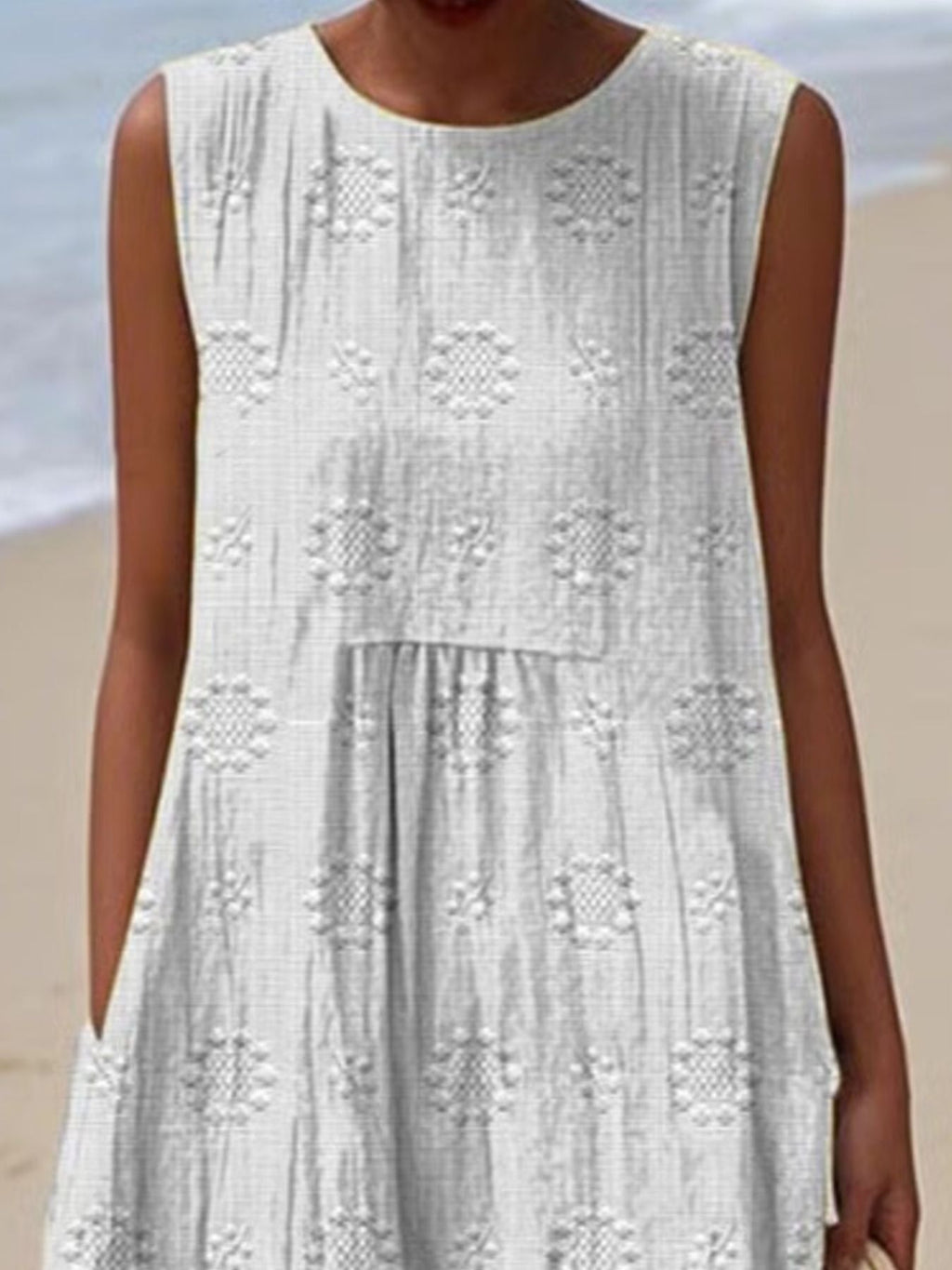 Full Size Round Neck Sleeveless Casual Midi Dress Plus Size
