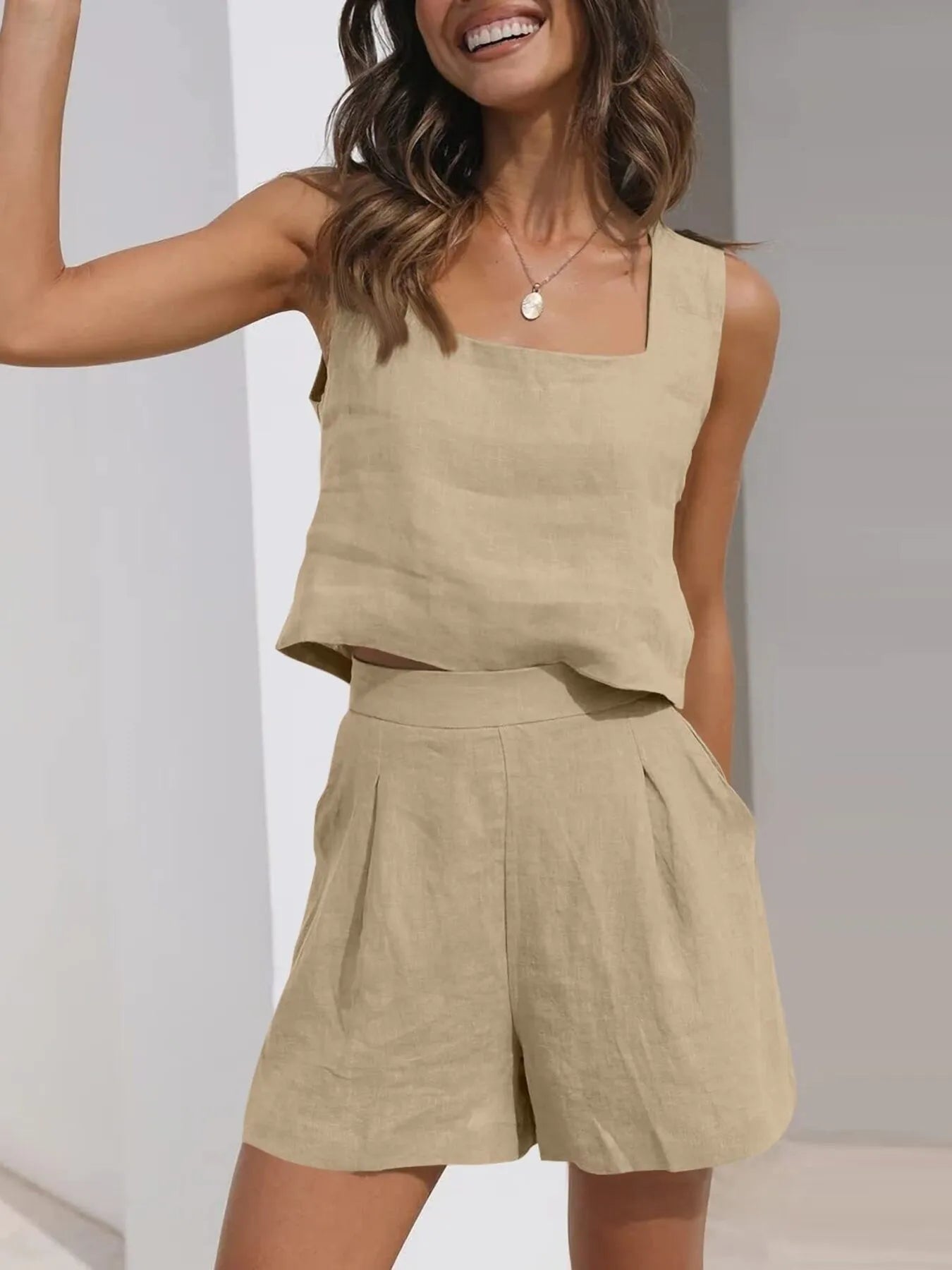 Square Neck Tank and Shorts Set