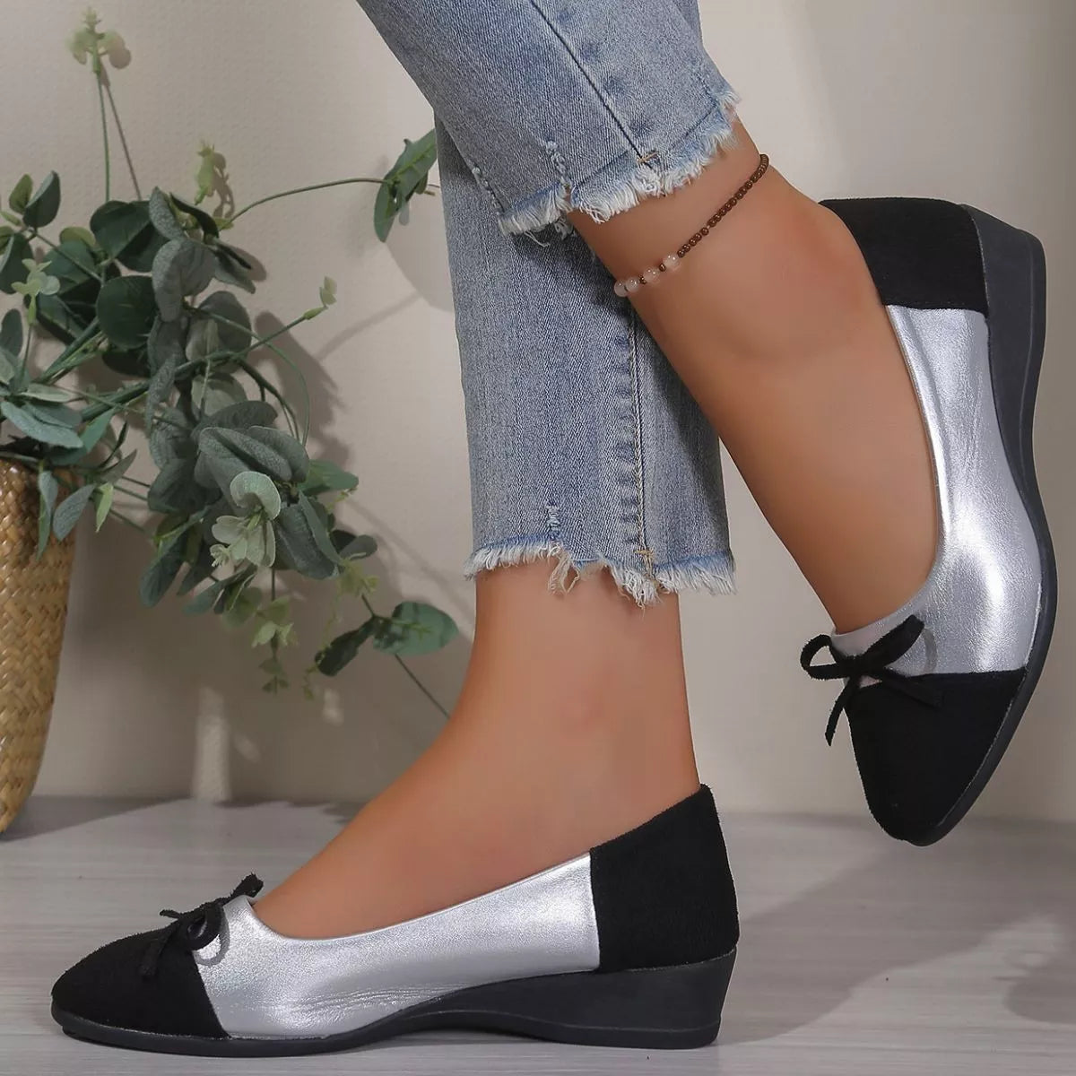 Bow Accent Two-Tone Slip-Ons
