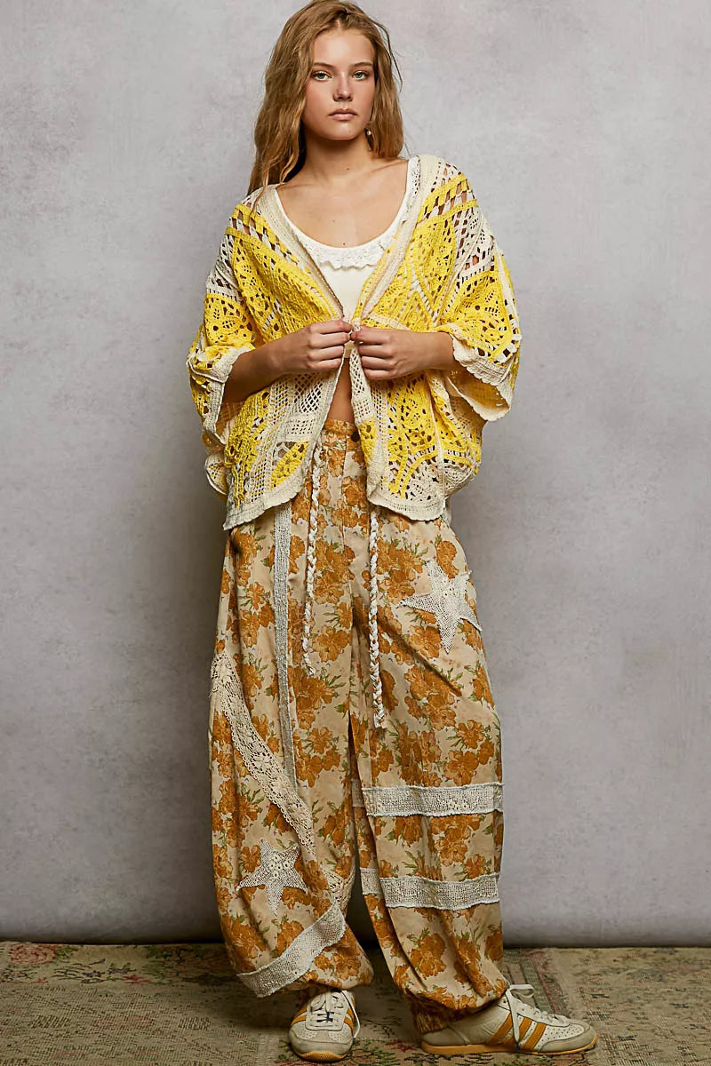 POL Open Front Crochet Cardigan with Scalloped Edge