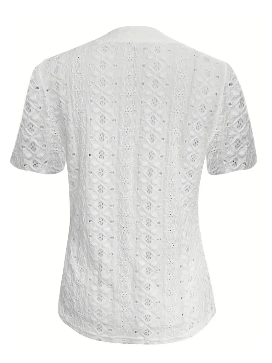 Openwork Notched Short Sleeve Top