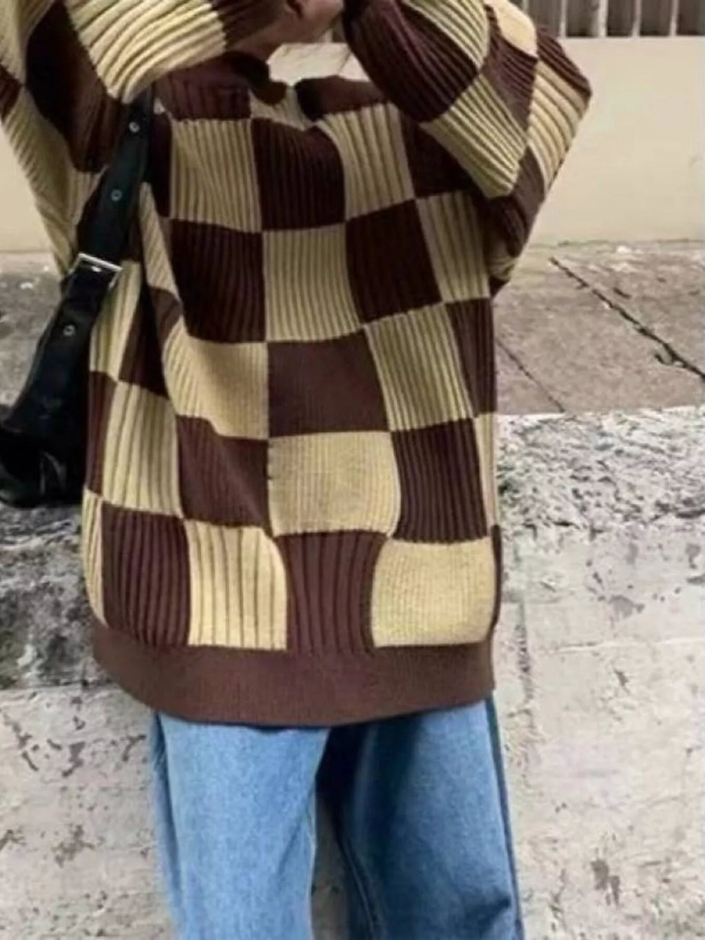 Checkerboard Pattern Oversized Sweater