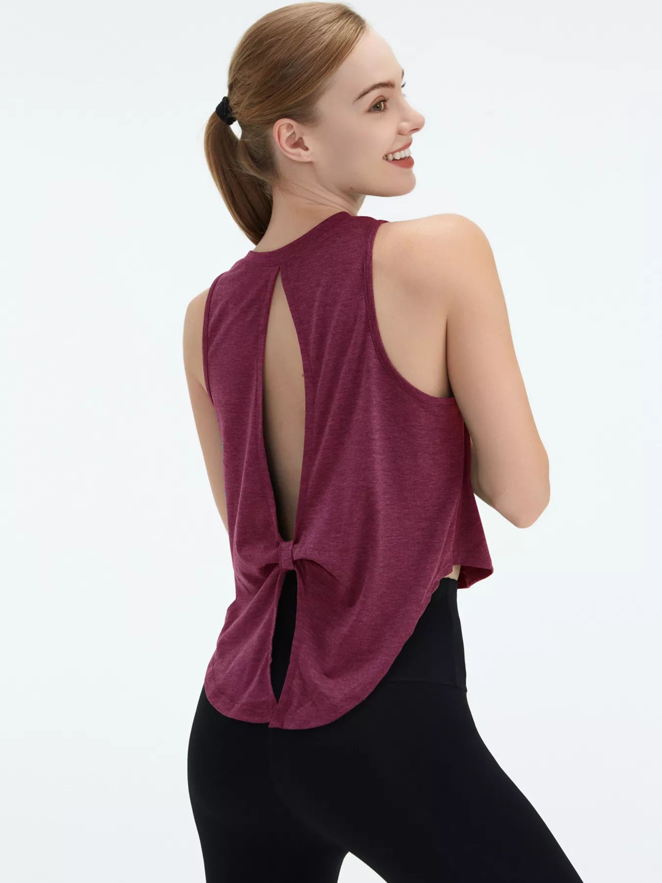 Cutout Back Round Neck Active Tank