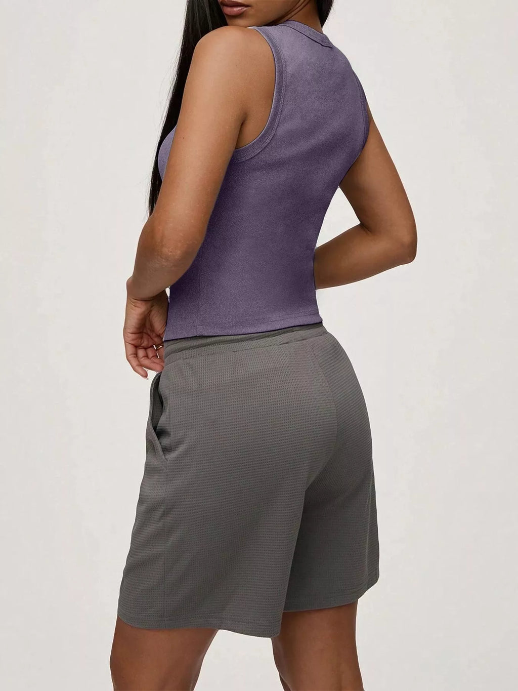 Ribbed Button-Front Sleeveless Tank