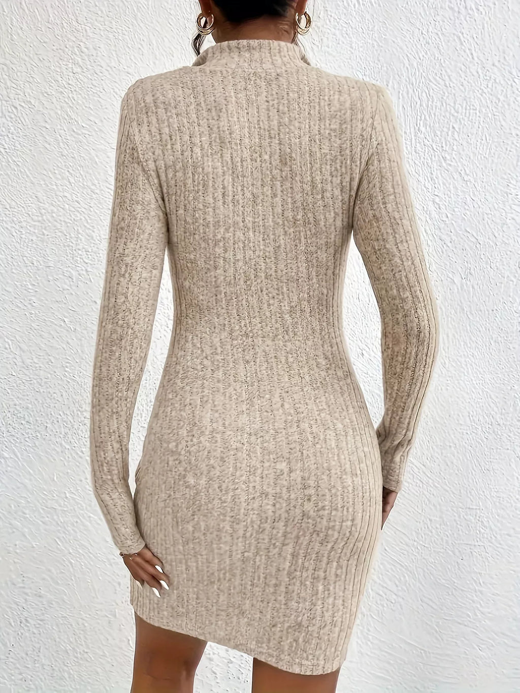 Ribbed Knit Bodycon Mini Dress with Zipper