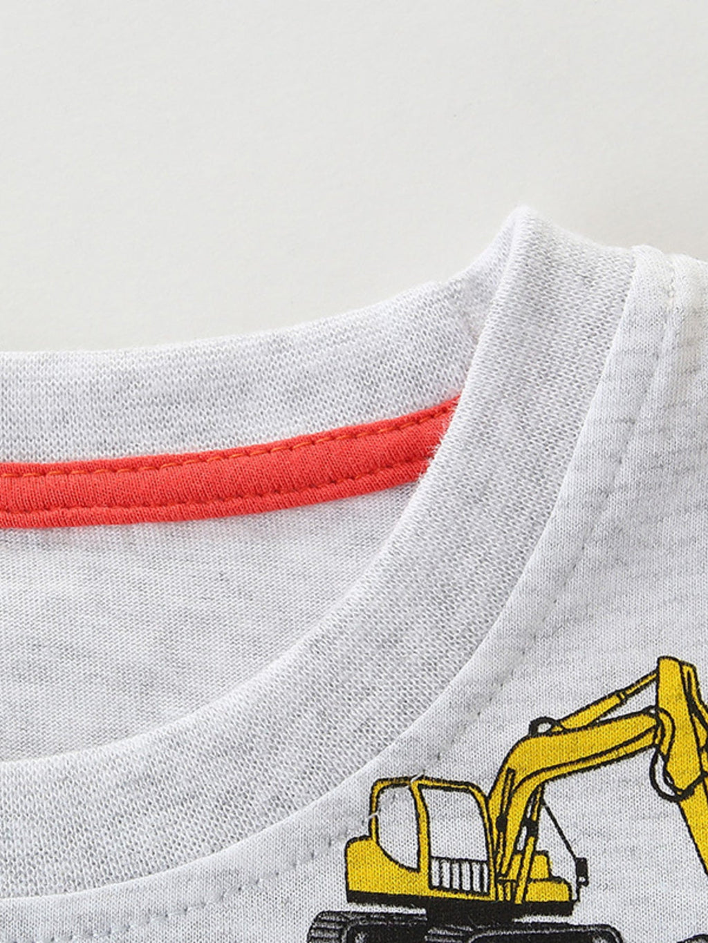 Children's Construction Vehicle Print Crew Neck Short Sleeve T-Shirt