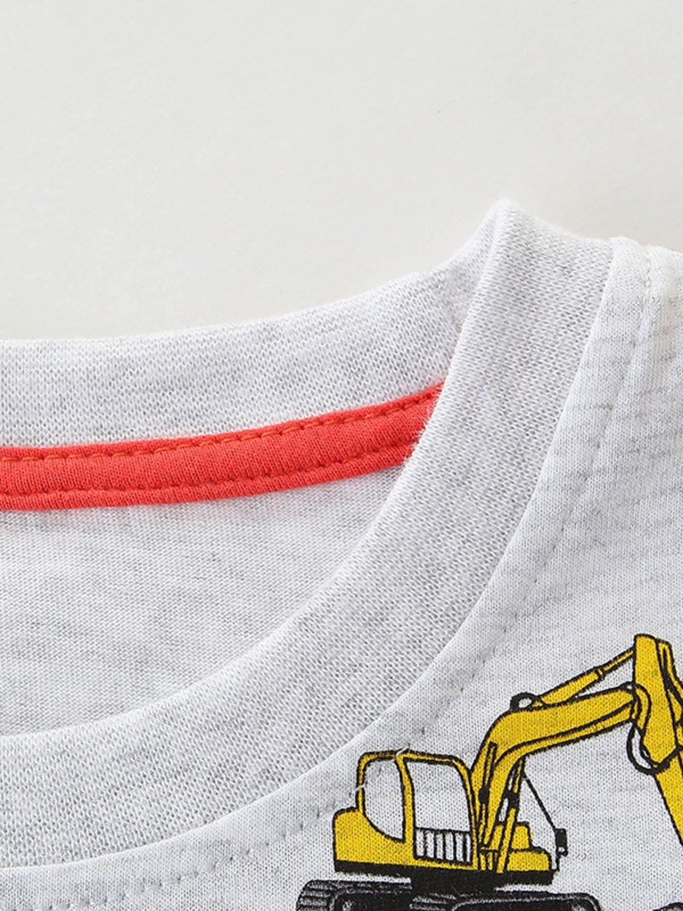 Children's Construction Vehicle Print Crew Neck Short Sleeve T-Shirt