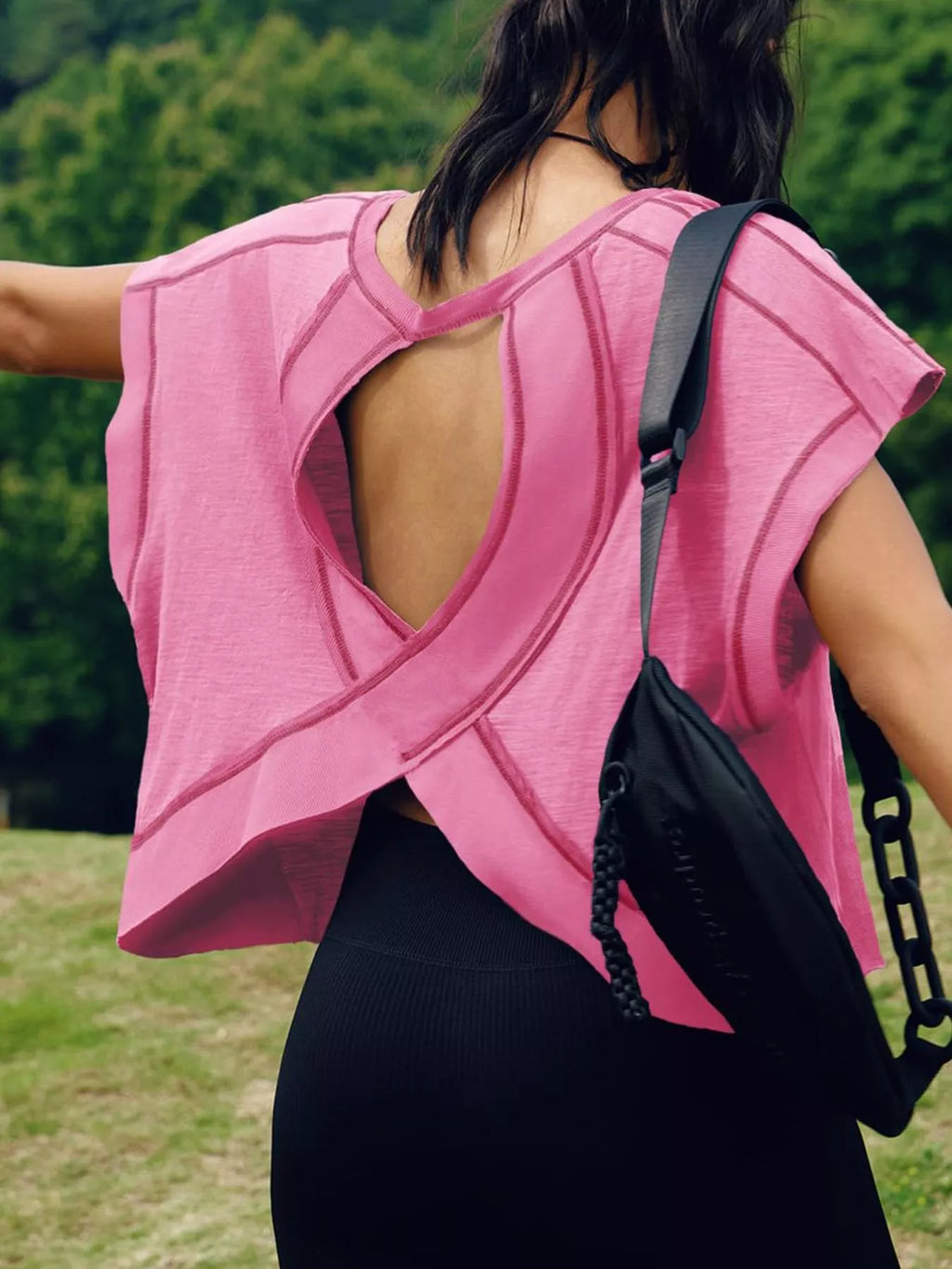 Cutout Back Short Sleeve T-Shirt