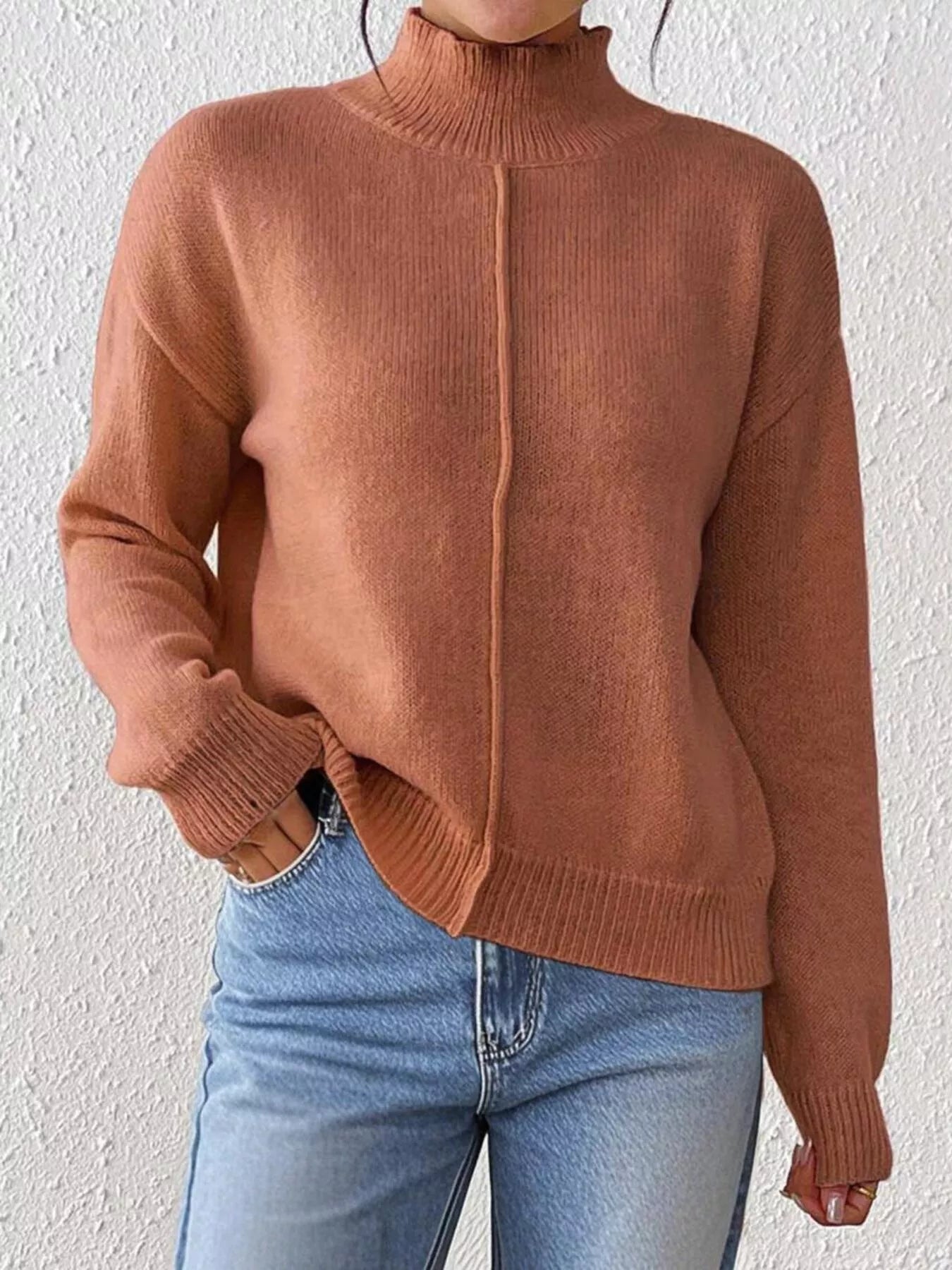 Turtleneck Dropped Shoulder Sweater
