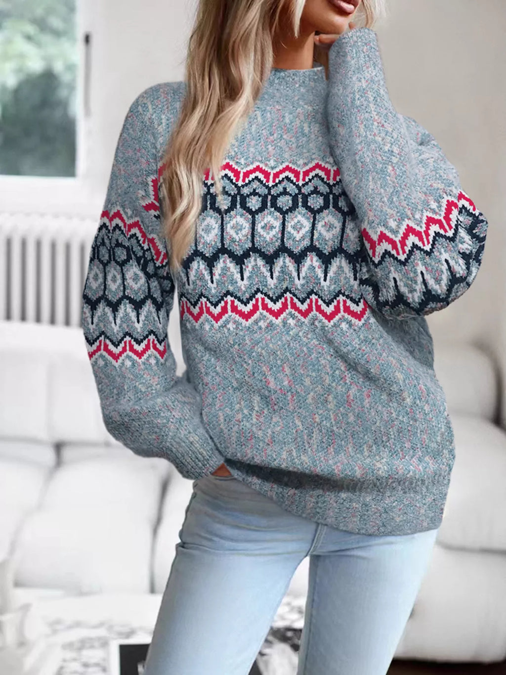 Geometric Pattern Long Sleeve Sweater